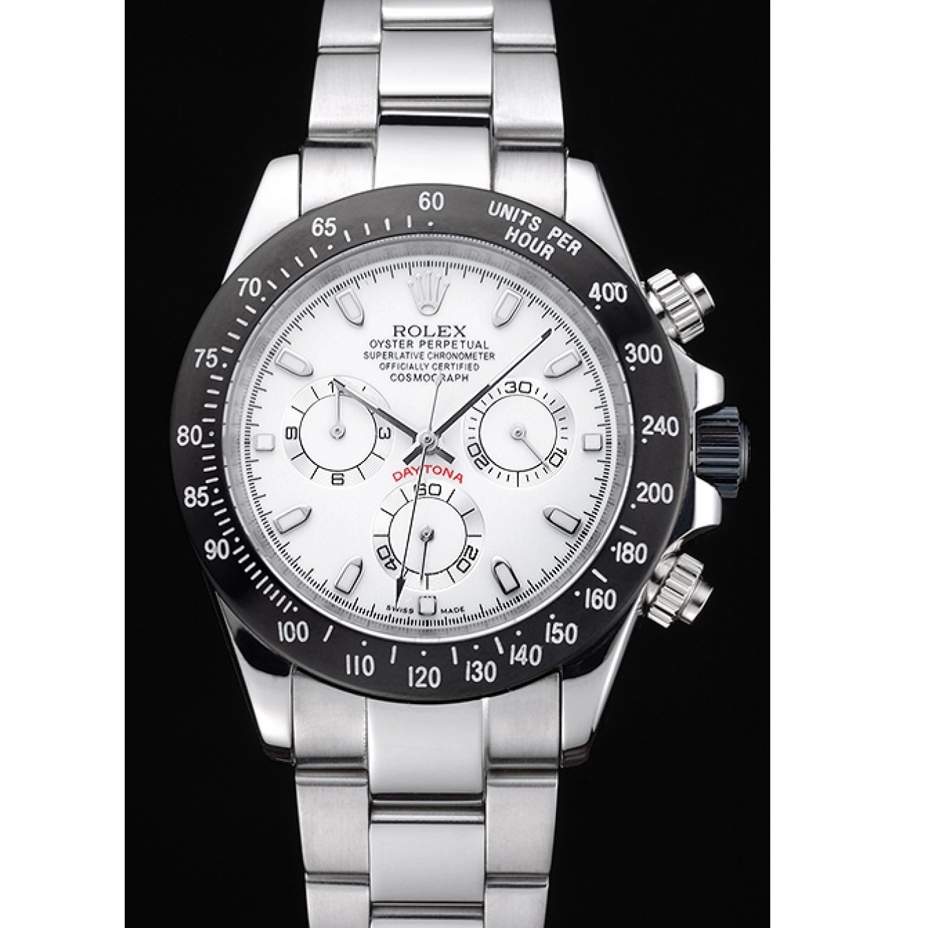 AAA Replica Watches Stainless Daytona Black Enameled Steel Rolex White Dial 0730